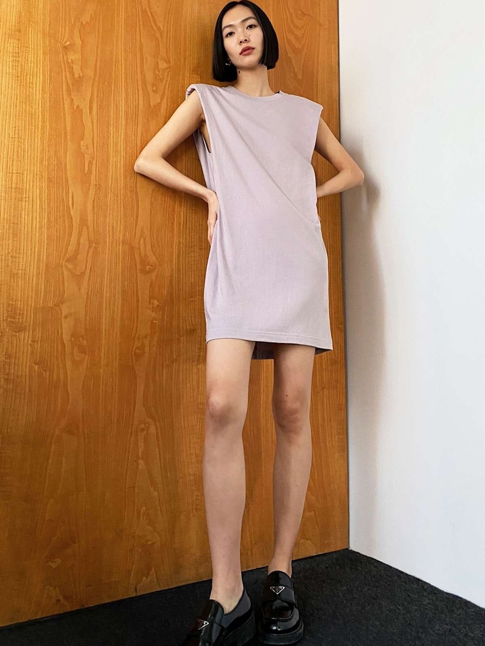 Babaton Shoulder Pad Dress in Munro Mauve